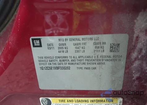 2011 Chevrolet Malibu 1Lt из США, поврежденный, VIN 1G1ZC5E1XBF330282